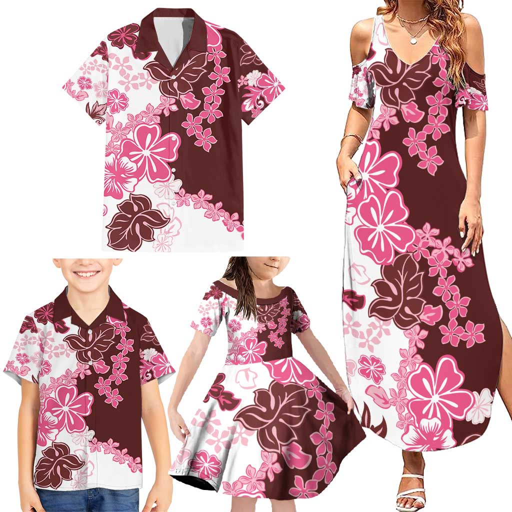 Pink Hibiscus Plumeria Floral Family Matching Summer Maxi Dress and Hawaiian Shirt LT01 - Polynesian Pride
