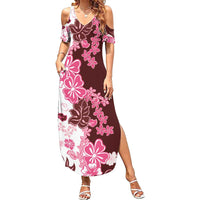 Pink Hibiscus Plumeria Floral Family Matching Summer Maxi Dress and Hawaiian Shirt LT01 Mom's Dress Pink - Polynesian Pride