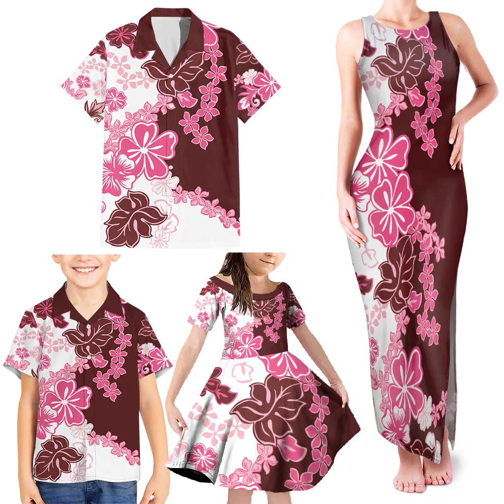 Pink Hibiscus Plumeria Floral Family Matching Tank Maxi Dress and Hawaiian Shirt LT01 - Polynesian Pride