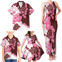 Pink Hibiscus Plumeria Floral Family Matching Tank Maxi Dress and Hawaiian Shirt LT01 - Polynesian Pride