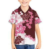 Pink Hibiscus Plumeria Floral Family Matching Tank Maxi Dress and Hawaiian Shirt LT01 Son's Shirt Pink - Polynesian Pride