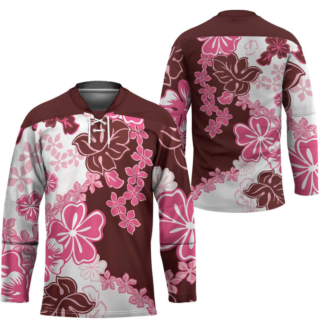 Pink Hibiscus Plumeria Floral Hockey Jersey - Polynesian Pride