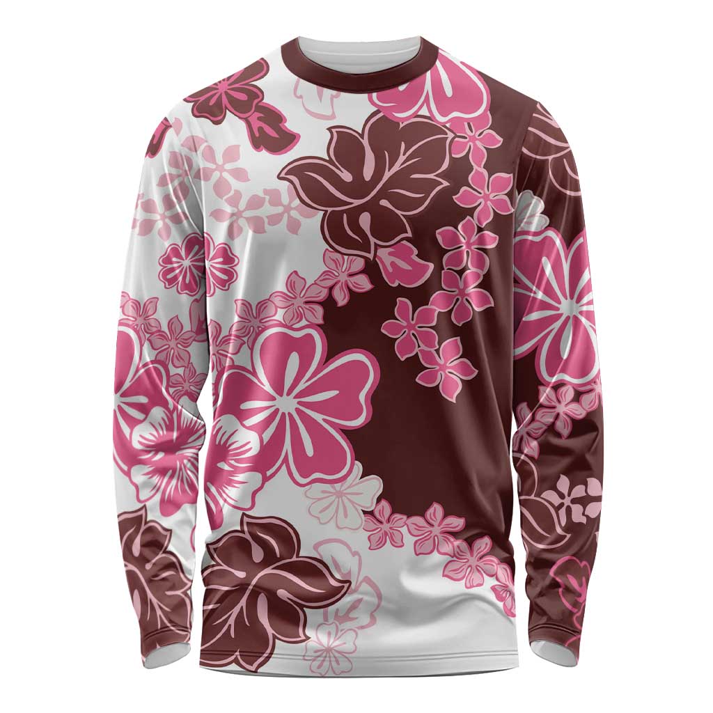 Pink Hibiscus Plumeria Floral Long Sleeve Shirt LT01 Unisex Pink - Polynesian Pride