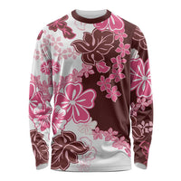 Pink Hibiscus Plumeria Floral Long Sleeve Shirt LT01 Unisex Pink - Polynesian Pride