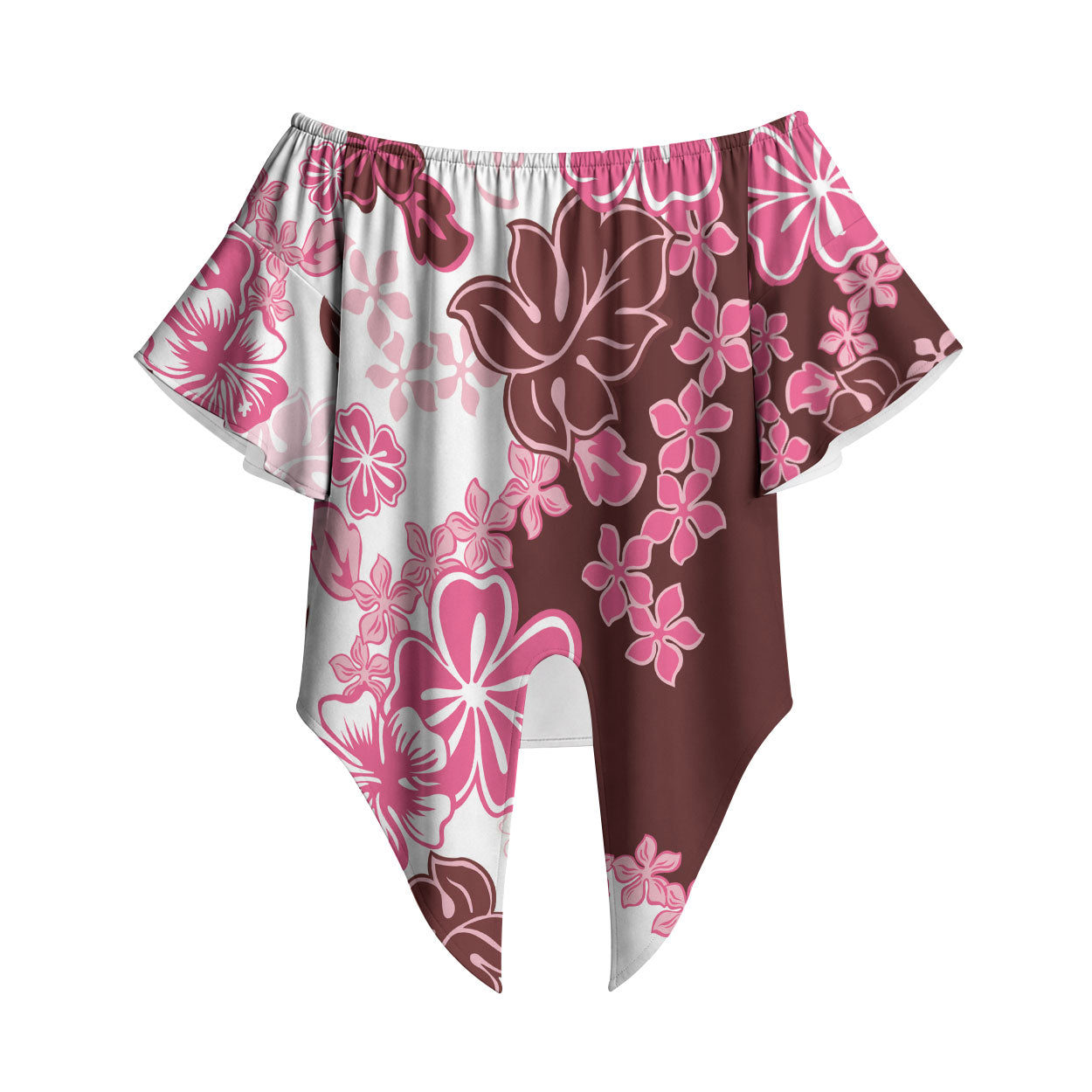 Pink Hibiscus Plumeria Floral Off Shoulder Wrap Waist Top LT01 Pink - Polynesian Pride
