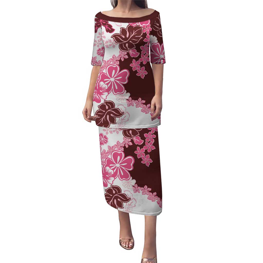 Pink Hibiscus Plumeria Floral Puletasi - Polynesian Pride