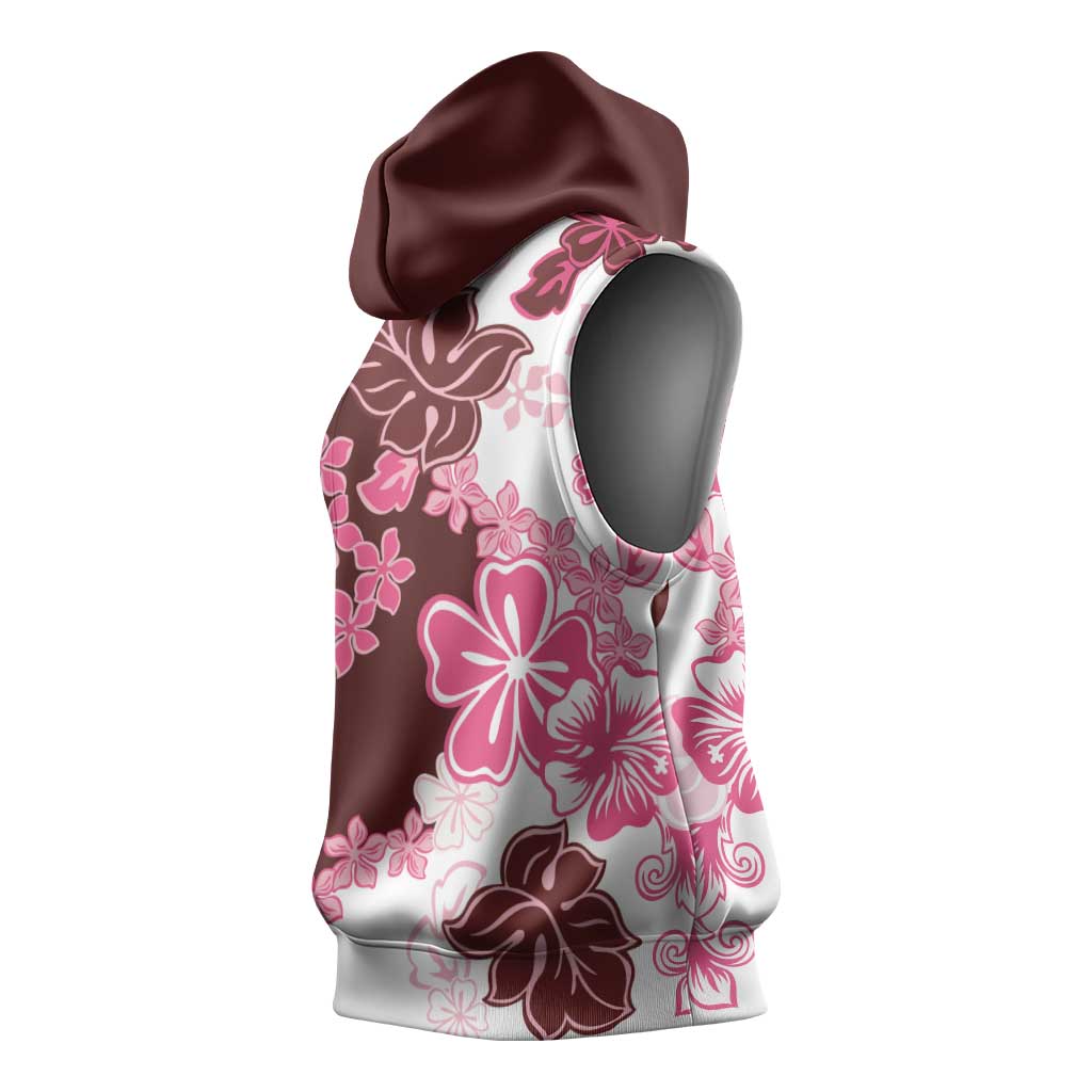 Pink Hibiscus Plumeria Floral Sleeveless Hoodie - Polynesian Pride