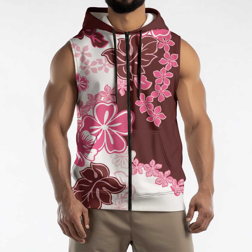 Pink Hibiscus Plumeria Floral Sleeveless Zip Hoodie - Polynesian Pride