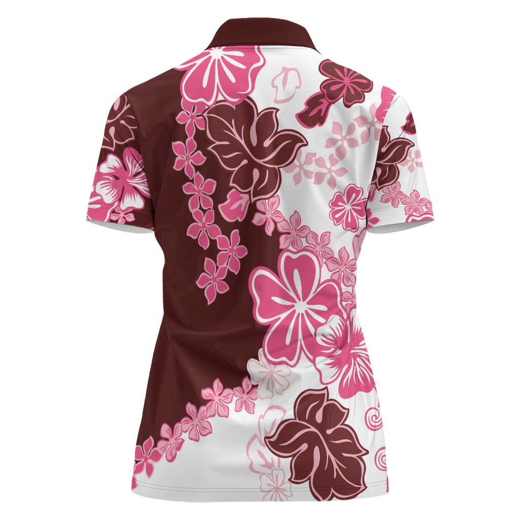 Pink Hibiscus Plumeria Floral Women Polo Shirt - Polynesian Pride