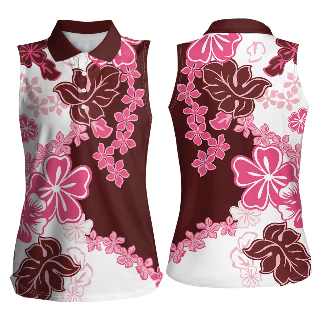 Pink Hibiscus Plumeria Floral Women Sleeveless Polo Shirt - Polynesian Pride