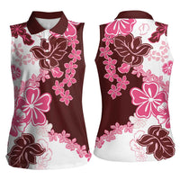 Pink Hibiscus Plumeria Floral Women Sleeveless Polo Shirt - Polynesian Pride