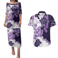 Purple Hibiscus Plumeria Floral Couples Matching Puletasi and Hawaiian Shirt LT01 Purple - Polynesian Pride