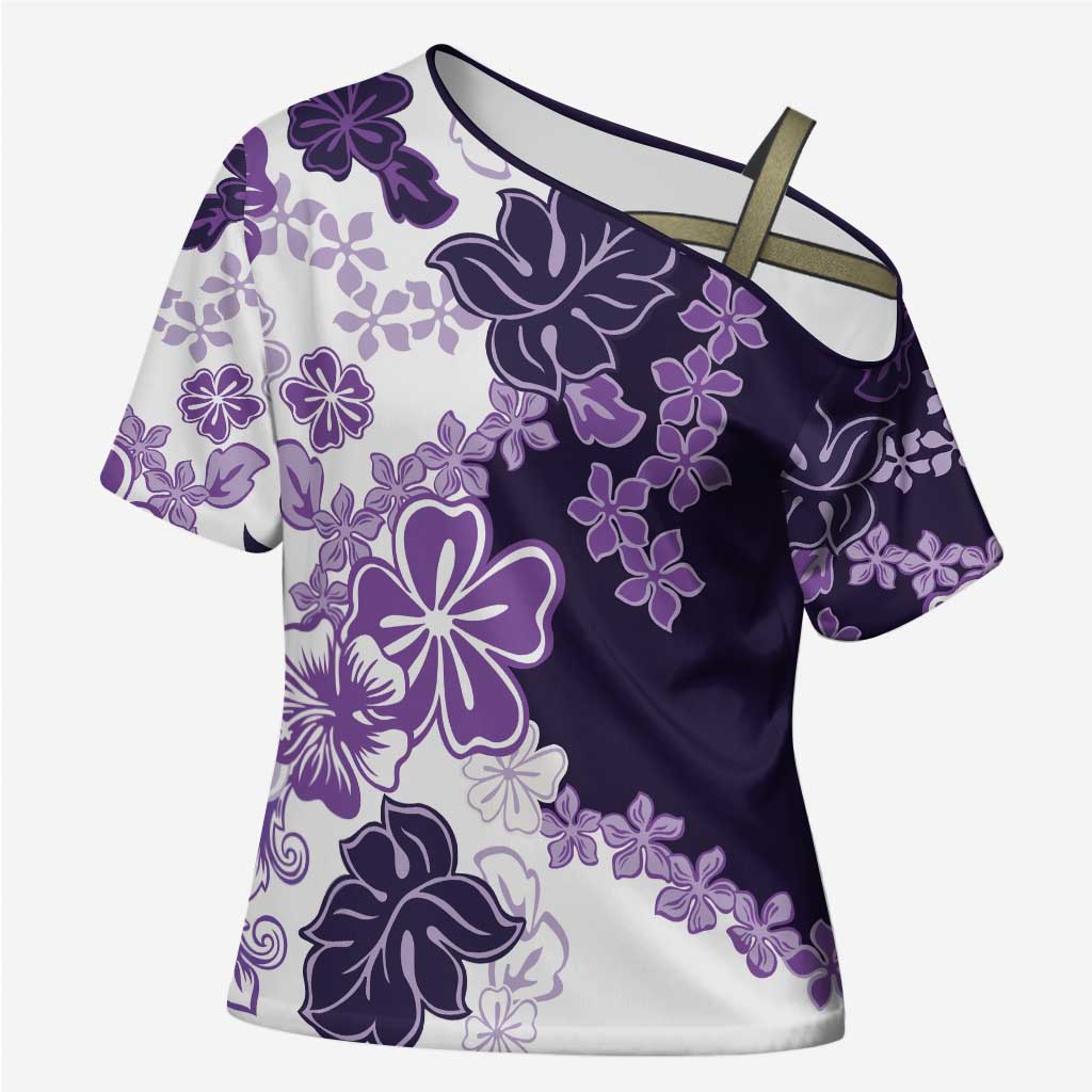 Purple Hibiscus Plumeria Floral Cross Shoulder Shirt - Polynesian Pride