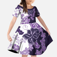 Purple Hibiscus Plumeria Floral Family Matching Long Sleeve Bodycon Dress and Hawaiian Shirt LT01 Daughter's Dress Purple - Polynesian Pride