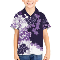 Purple Hibiscus Plumeria Floral Family Matching Long Sleeve Bodycon Dress and Hawaiian Shirt LT01 Son's Shirt Purple - Polynesian Pride