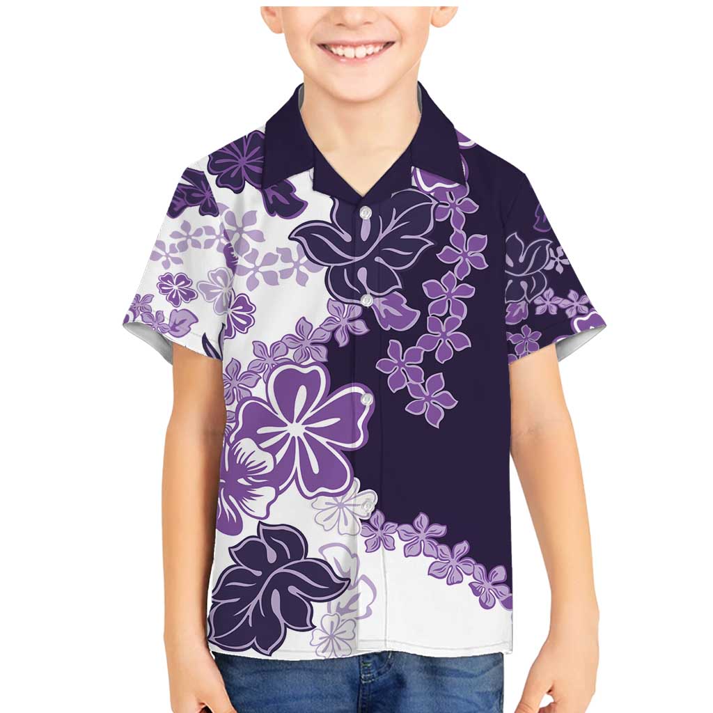 Purple Hibiscus Plumeria Floral Family Matching Mermaid Dress and Hawaiian Shirt LT01 Son's Shirt Purple - Polynesian Pride