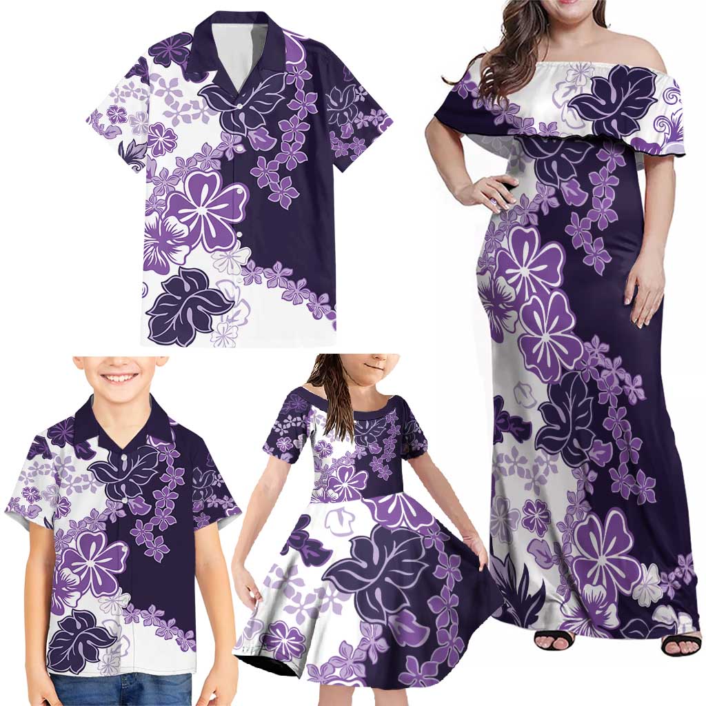 Purple Hibiscus Plumeria Floral Family Matching Off Shoulder Maxi Dress and Hawaiian Shirt LT01 - Polynesian Pride