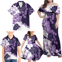Purple Hibiscus Plumeria Floral Family Matching Off Shoulder Maxi Dress and Hawaiian Shirt LT01 - Polynesian Pride