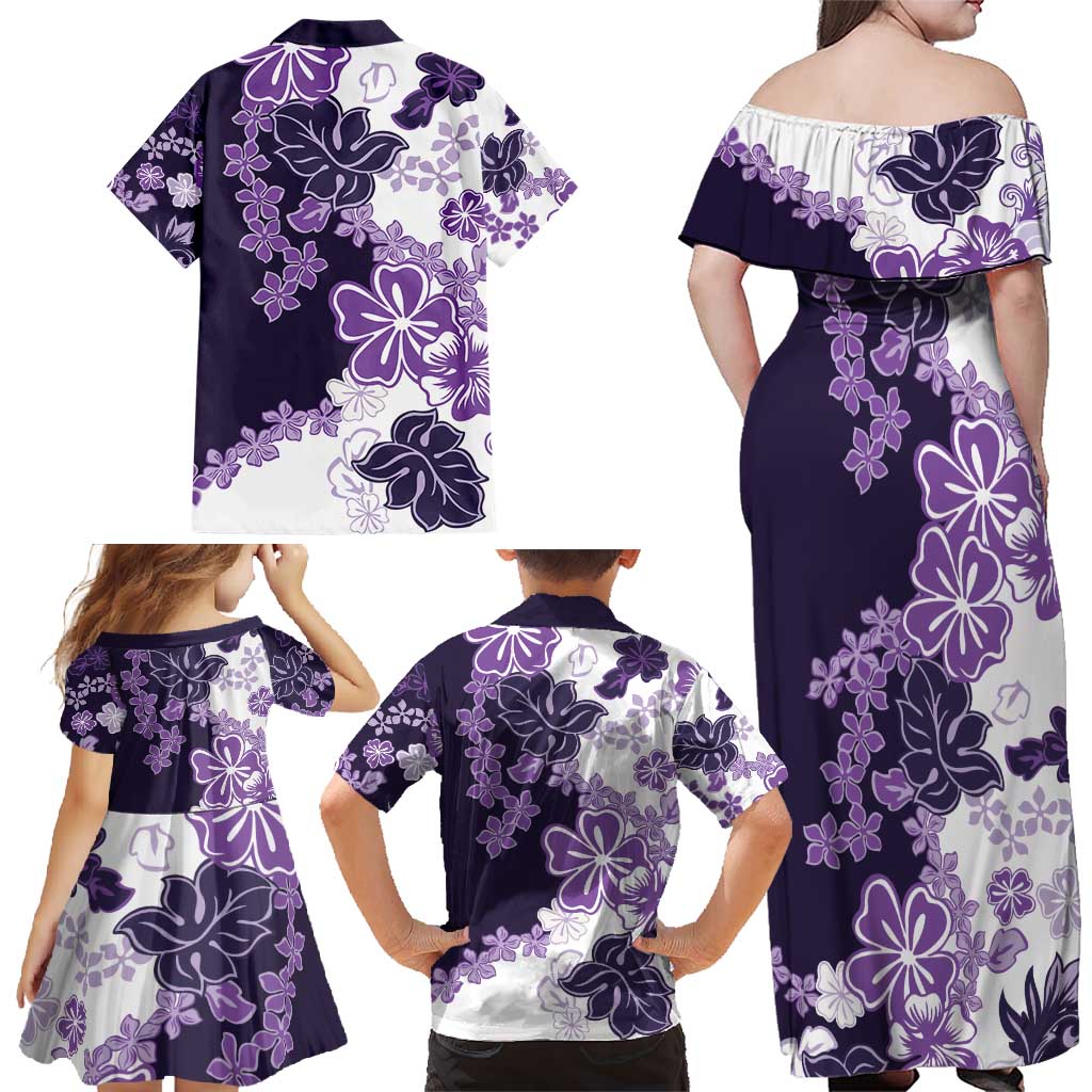 Purple Hibiscus Plumeria Floral Family Matching Off Shoulder Maxi Dress and Hawaiian Shirt LT01 - Polynesian Pride