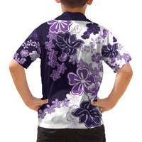 Purple Hibiscus Plumeria Floral Family Matching Off Shoulder Short Dress and Hawaiian Shirt LT01 - Polynesian Pride