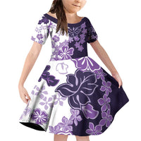 Purple Hibiscus Plumeria Floral Family Matching Off Shoulder Short Dress and Hawaiian Shirt LT01 Daughter's Dress Purple - Polynesian Pride