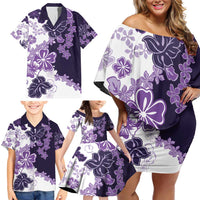 Purple Hibiscus Plumeria Floral Family Matching Off Shoulder Short Dress and Hawaiian Shirt LT01 - Polynesian Pride