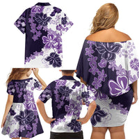 Purple Hibiscus Plumeria Floral Family Matching Off Shoulder Short Dress and Hawaiian Shirt LT01 - Polynesian Pride