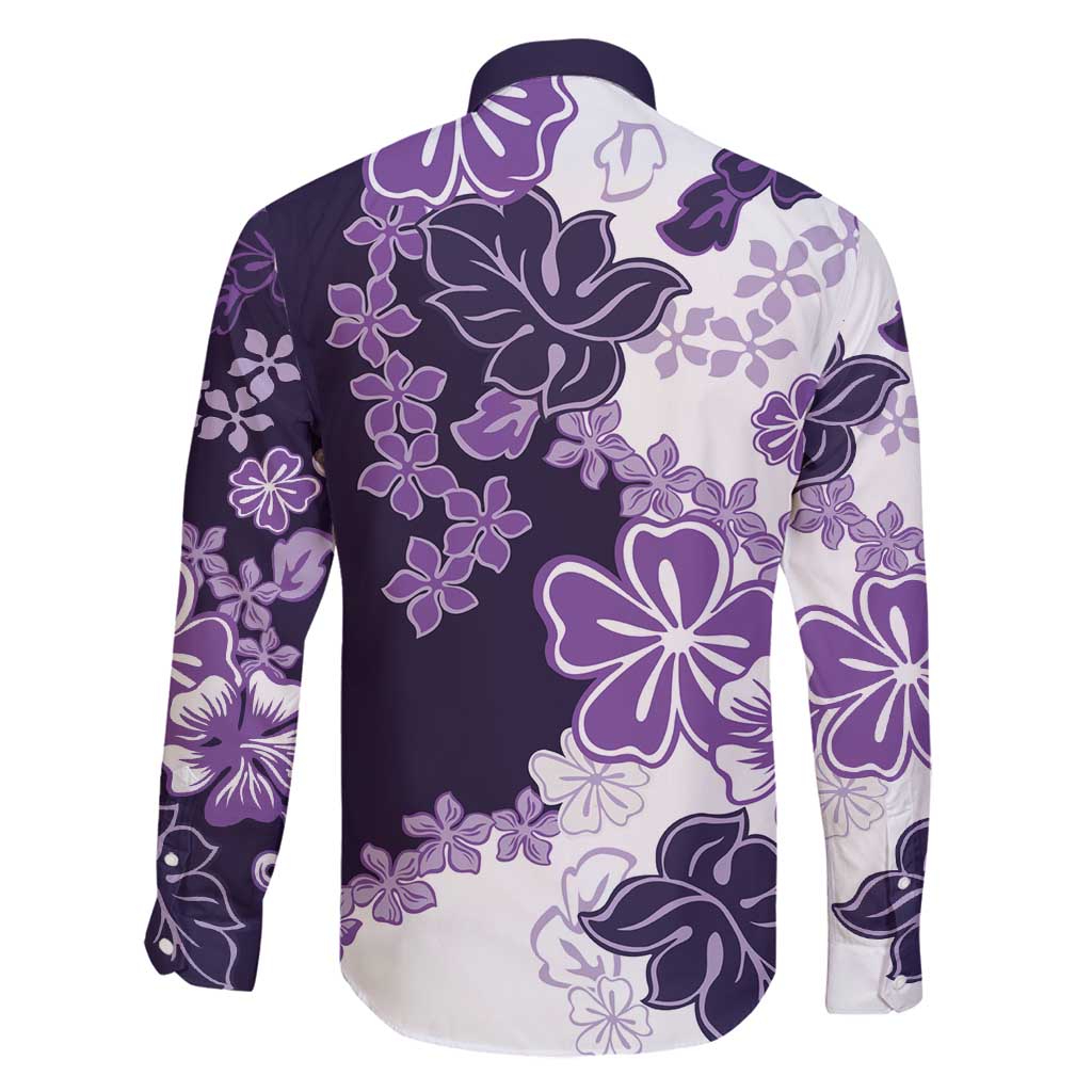 Purple Hibiscus Plumeria Floral Family Matching Off Shoulder Short Dress and Hawaiian Shirt LT01 - Polynesian Pride
