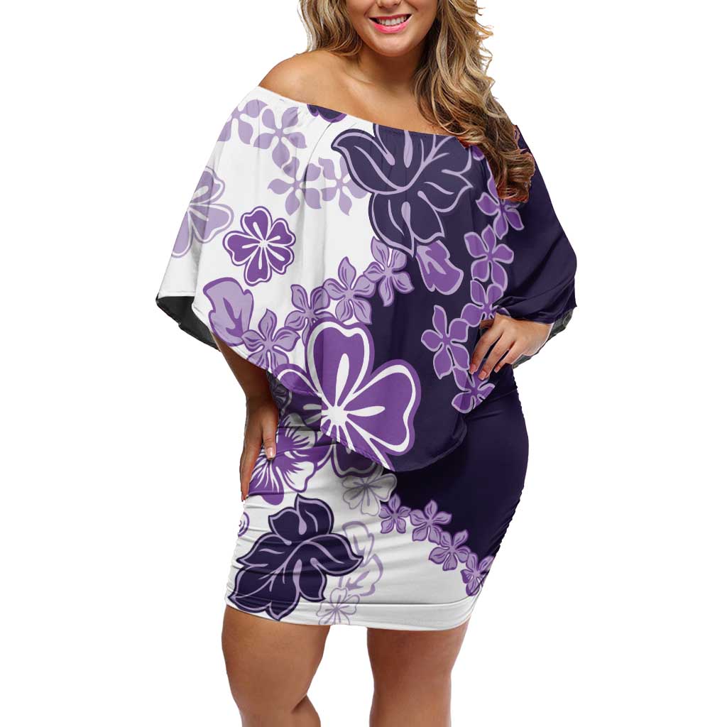 Purple Hibiscus Plumeria Floral Family Matching Off Shoulder Short Dress and Hawaiian Shirt LT01 Mom's Dress Purple - Polynesian Pride