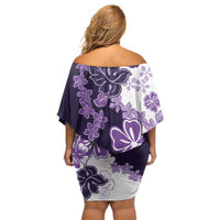 Purple Hibiscus Plumeria Floral Family Matching Off Shoulder Short Dress and Hawaiian Shirt LT01 - Polynesian Pride