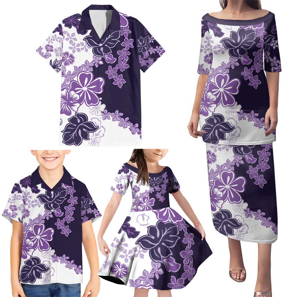 Purple Hibiscus Plumeria Floral Family Matching Puletasi and Hawaiian Shirt LT01 - Polynesian Pride