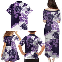 Purple Hibiscus Plumeria Floral Family Matching Puletasi and Hawaiian Shirt LT01 - Polynesian Pride