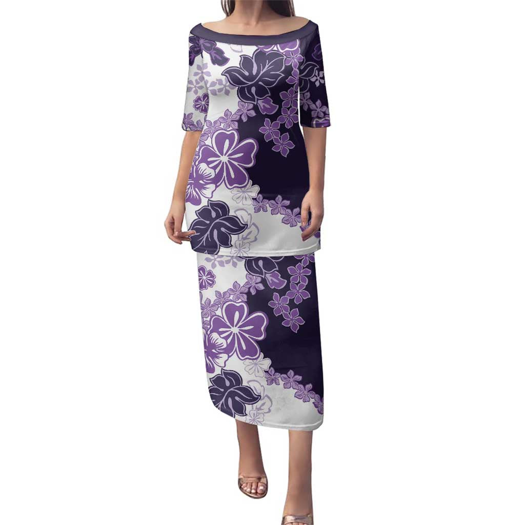 Purple Hibiscus Plumeria Floral Family Matching Puletasi and Hawaiian Shirt LT01 Mom's Dress Purple - Polynesian Pride