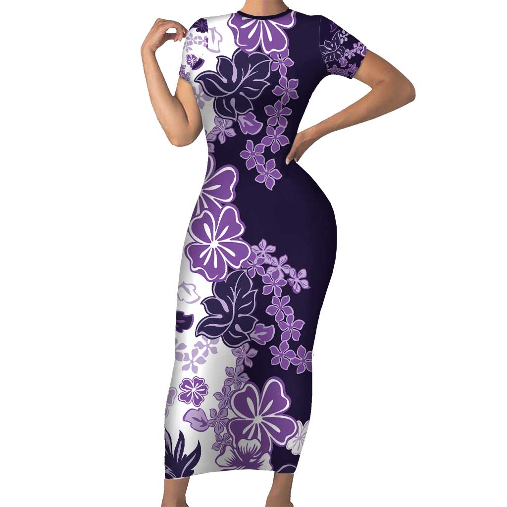 Purple Hibiscus Plumeria Floral Family Matching Short Sleeve Bodycon Dress and Hawaiian Shirt LT01 Mom's Dress Purple - Polynesian Pride