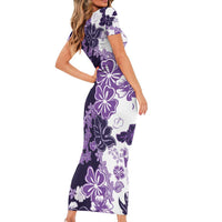 Purple Hibiscus Plumeria Floral Family Matching Short Sleeve Bodycon Dress and Hawaiian Shirt LT01 - Polynesian Pride