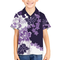 Purple Hibiscus Plumeria Floral Family Matching Short Sleeve Bodycon Dress and Hawaiian Shirt LT01 Son's Shirt Purple - Polynesian Pride