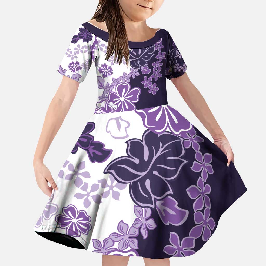 Purple Hibiscus Plumeria Floral Family Matching Summer Maxi Dress and Hawaiian Shirt LT01 Daughter's Dress Purple - Polynesian Pride