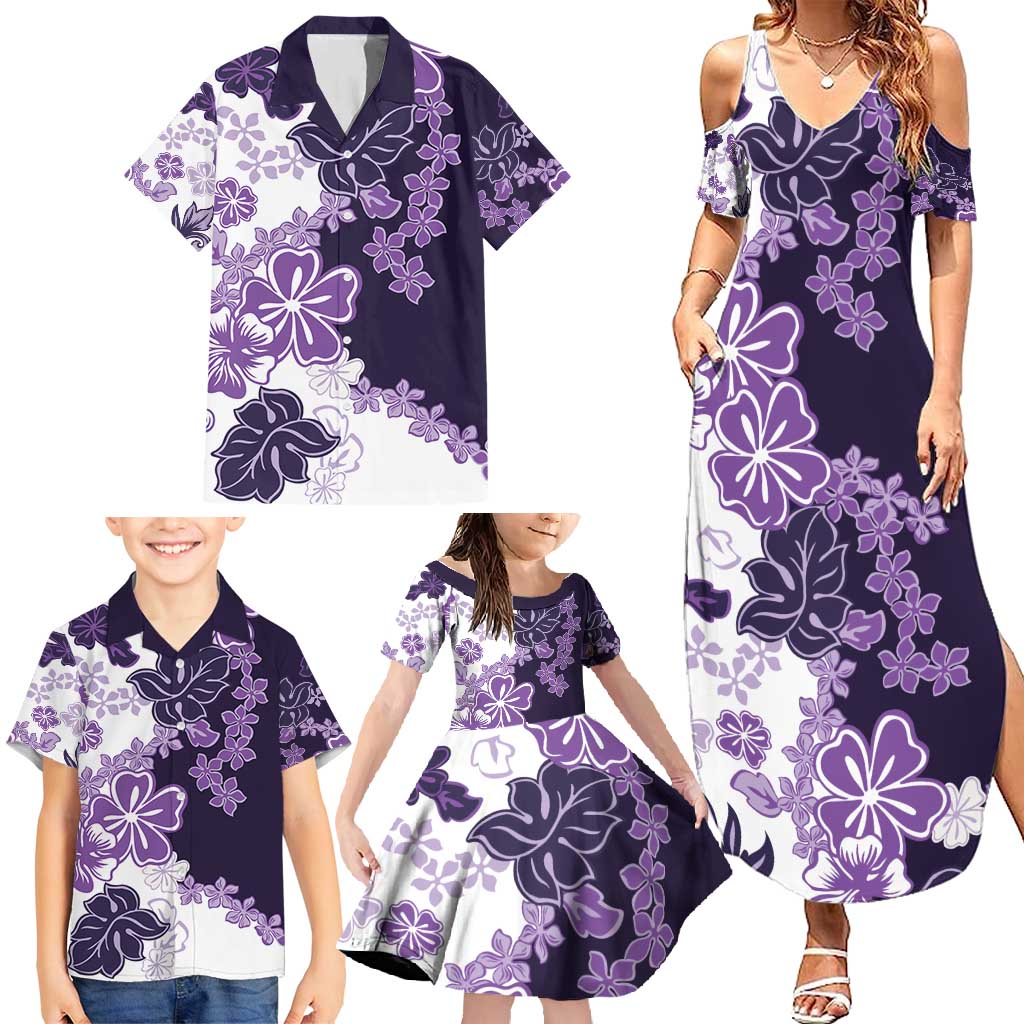 Purple Hibiscus Plumeria Floral Family Matching Summer Maxi Dress and Hawaiian Shirt LT01 - Polynesian Pride