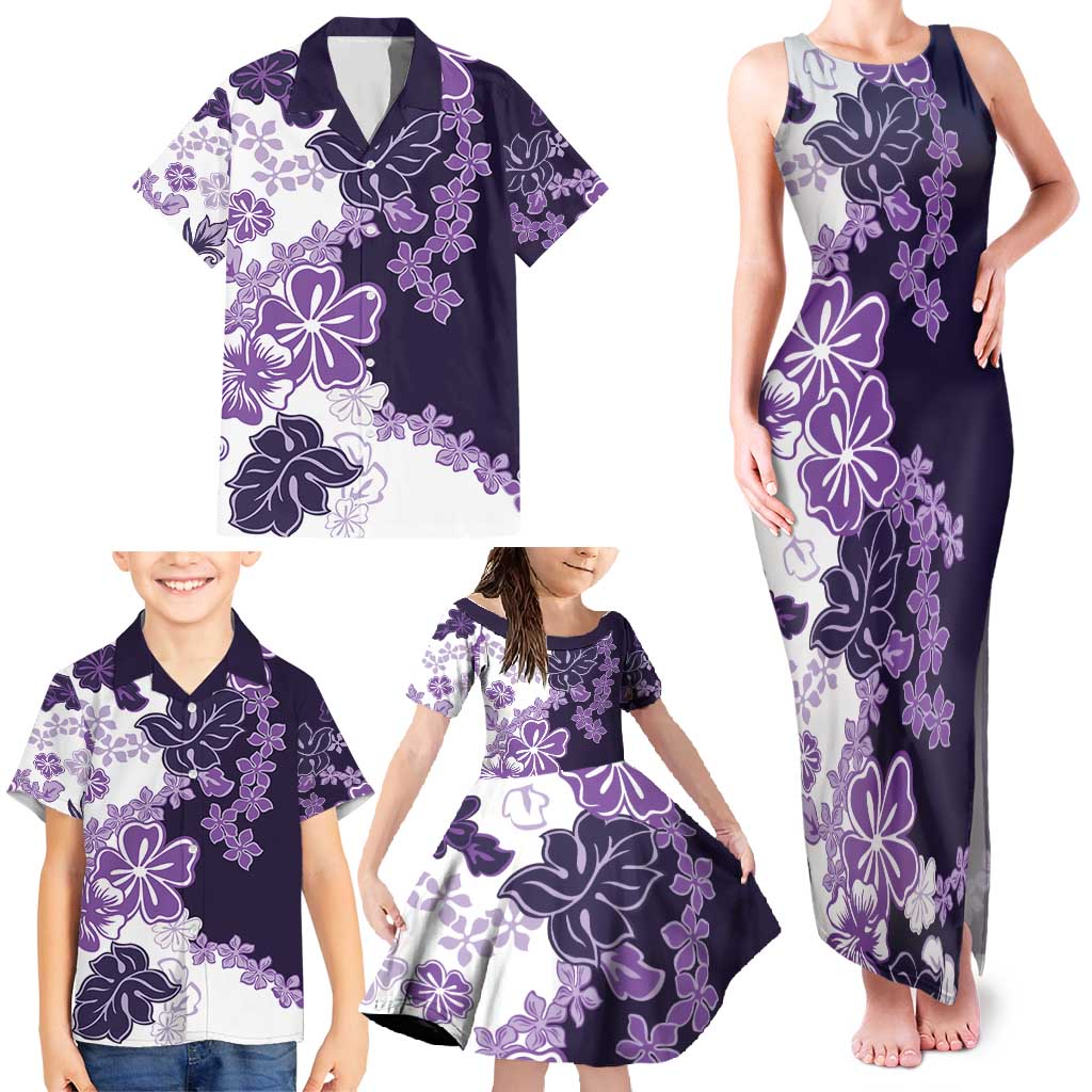 Purple Hibiscus Plumeria Floral Family Matching Tank Maxi Dress and Hawaiian Shirt LT01 - Polynesian Pride
