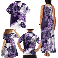 Purple Hibiscus Plumeria Floral Family Matching Tank Maxi Dress and Hawaiian Shirt LT01 - Polynesian Pride