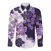 Purple Hibiscus Plumeria Floral Long Sleeve Button Shirt - Polynesian Pride