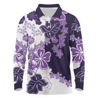 Purple Hibiscus Plumeria Floral Long Sleeve Polo Shirt LT01 Purple - Polynesian Pride