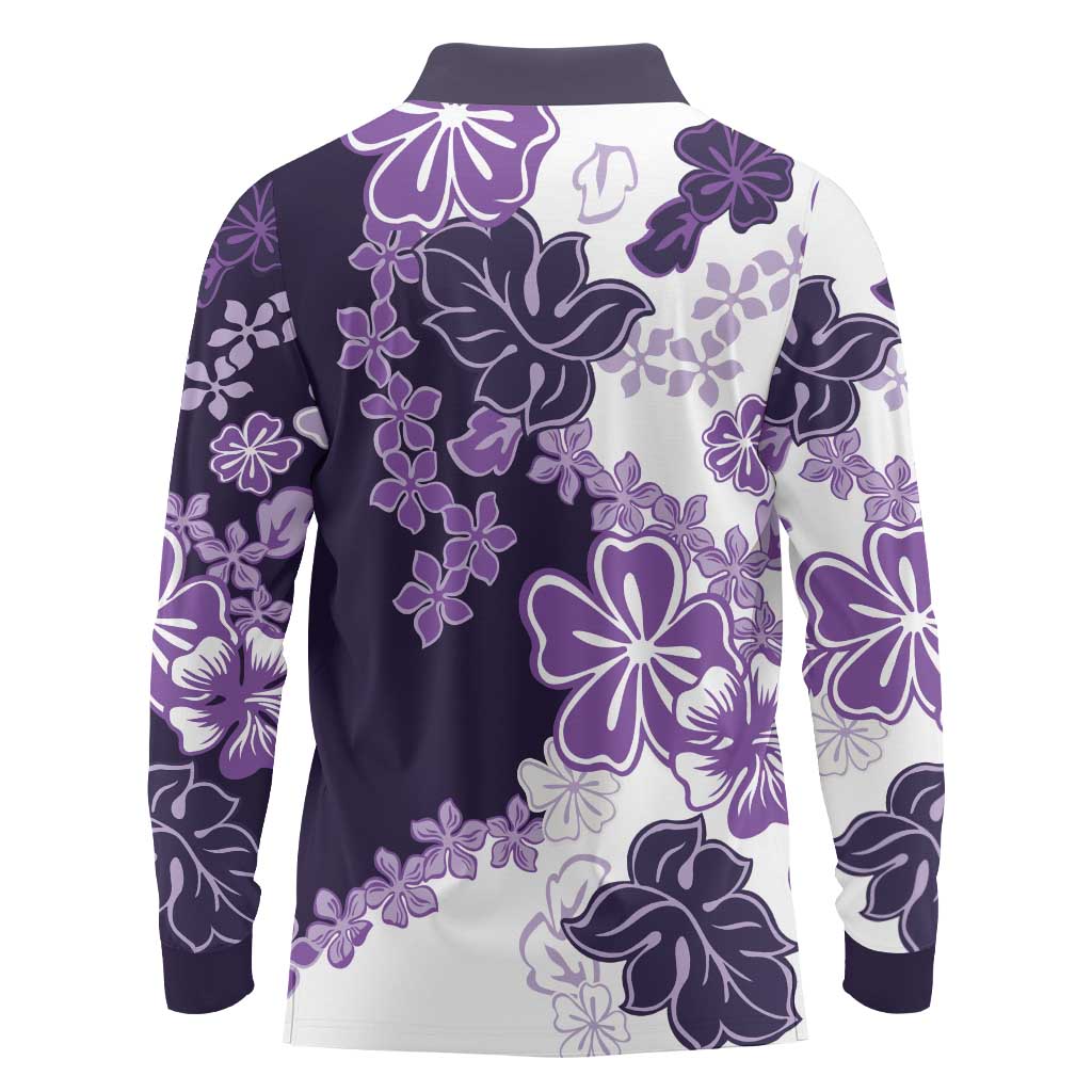 Purple Hibiscus Plumeria Floral Long Sleeve Polo Shirt LT01 - Polynesian Pride