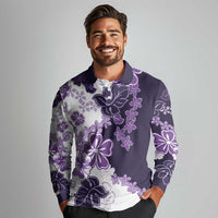 Purple Hibiscus Plumeria Floral Long Sleeve Polo Shirt LT01 - Polynesian Pride
