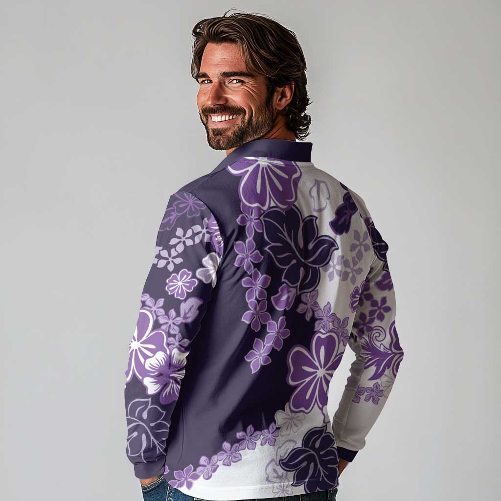 Purple Hibiscus Plumeria Floral Long Sleeve Polo Shirt LT01 - Polynesian Pride
