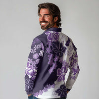 Purple Hibiscus Plumeria Floral Long Sleeve Polo Shirt LT01 - Polynesian Pride