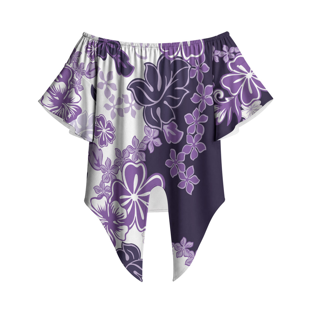 Purple Hibiscus Plumeria Floral Off Shoulder Wrap Waist Top LT01 Purple - Polynesian Pride