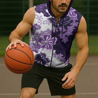 Purple Hibiscus Plumeria Floral Sleeveless Zip Hoodie - Polynesian Pride