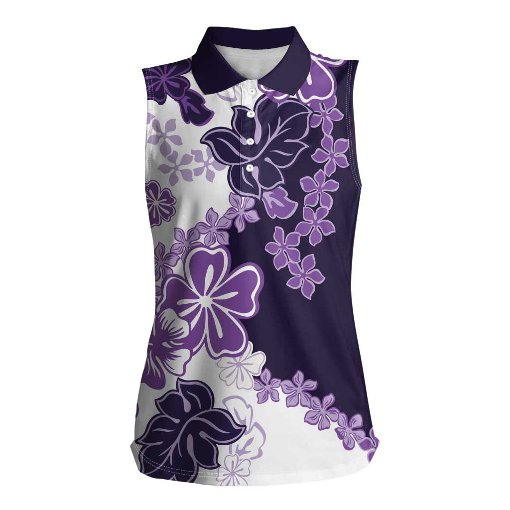 Purple Hibiscus Plumeria Floral Women Sleeveless Polo Shirt LT01 Female Purple - Polynesian Pride