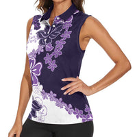 Purple Hibiscus Plumeria Floral Women Sleeveless Polo Shirt LT01 - Polynesian Pride